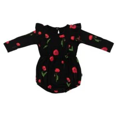 Long Sleeve Bubble Romper In Midnight Poppies