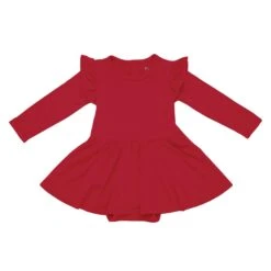 Long Sleeve Twirl Bodysuit Dress In Cardinal