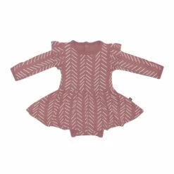 Long Sleeve Twirl Bodysuit Dress In Dusty Rose Herringbone