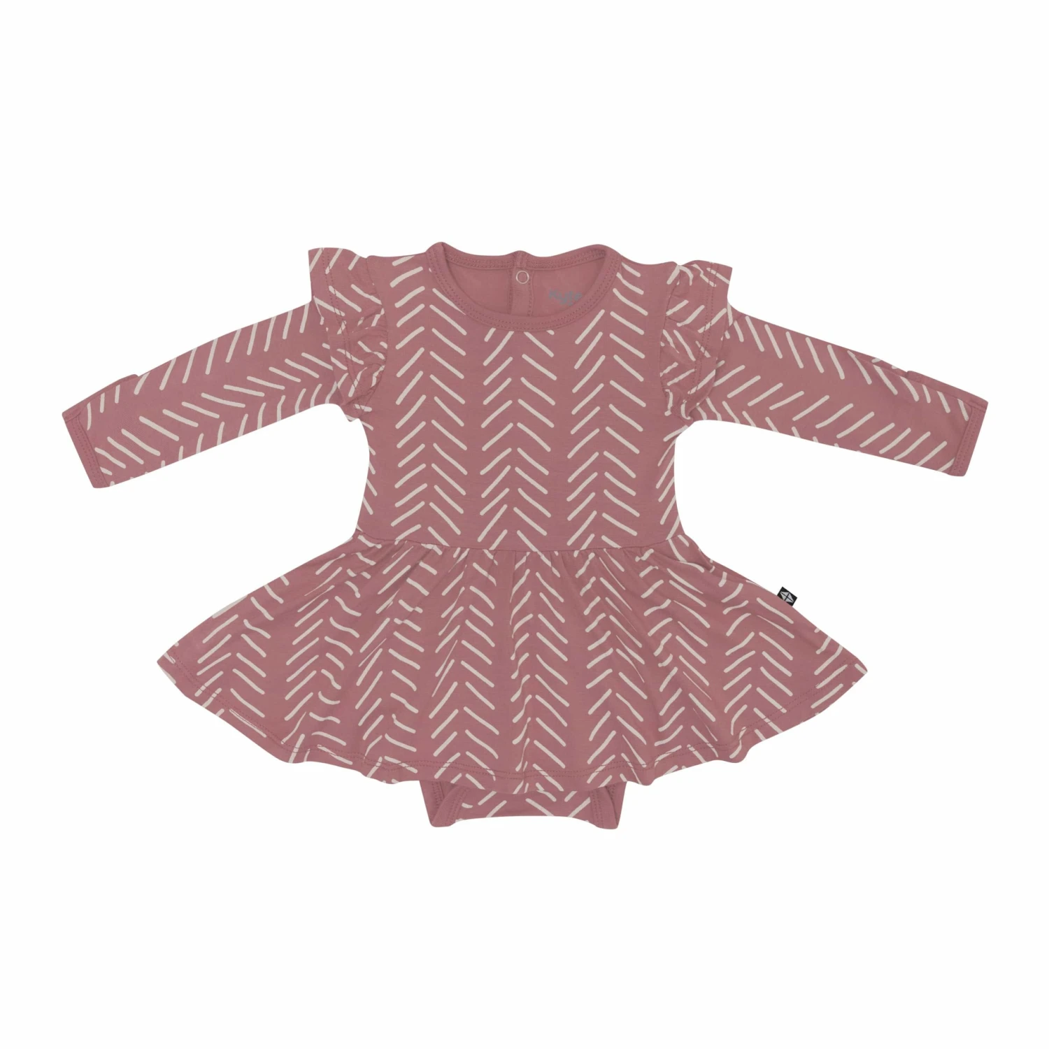 Long Sleeve Twirl Bodysuit Dress In Dusty Rose Herringbone