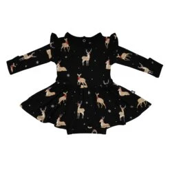 Long Sleeve Twirl Bodysuit Dress In Midnight Deer