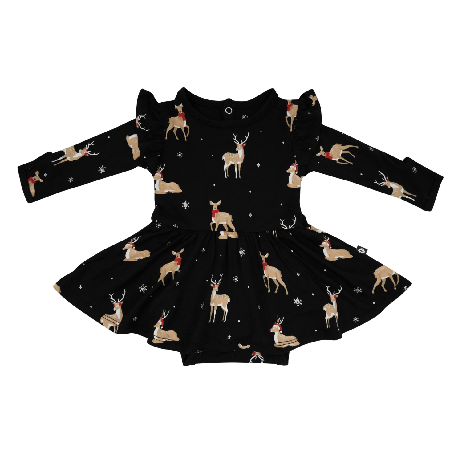 Long Sleeve Twirl Bodysuit Dress In Midnight Deer