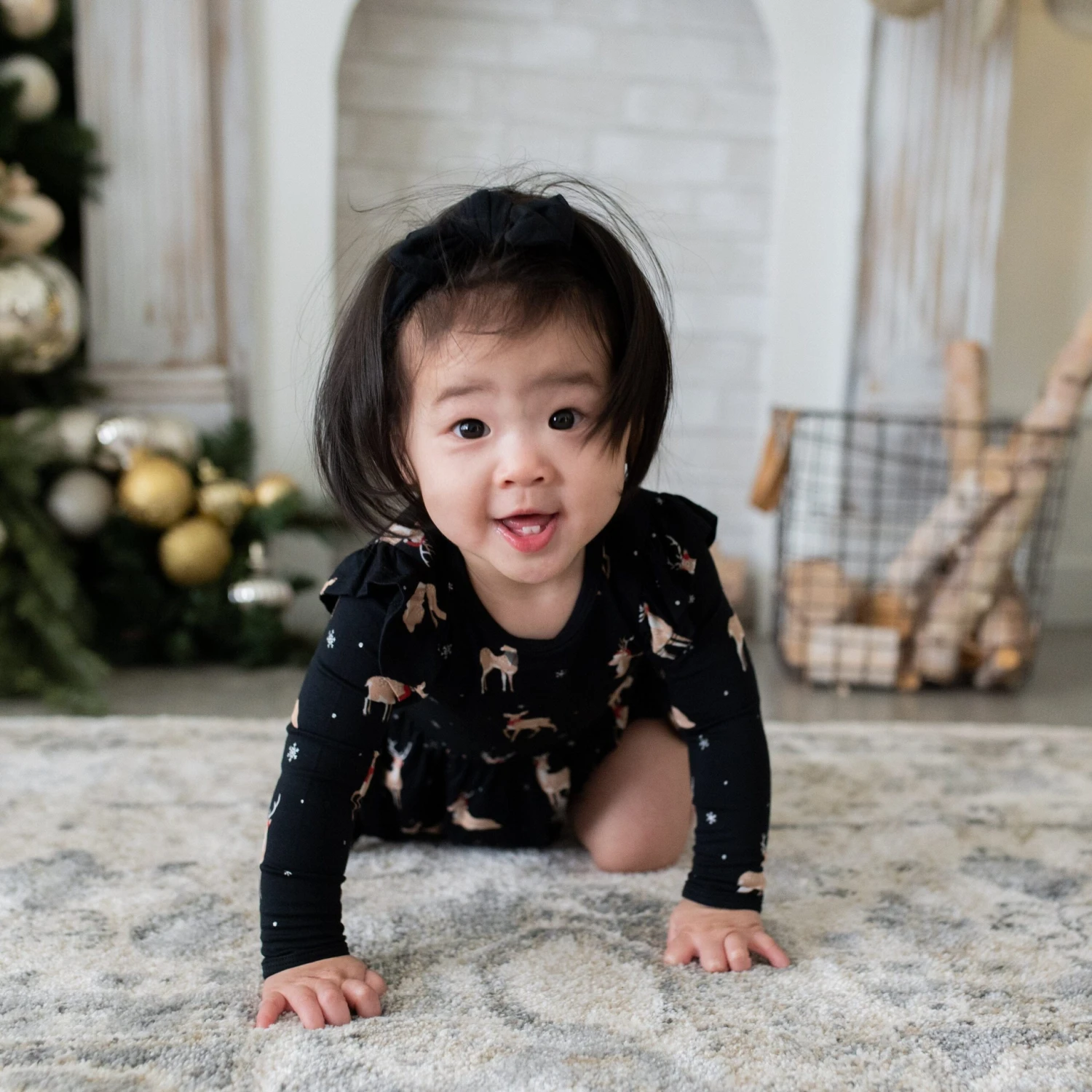 Long Sleeve Twirl Bodysuit Dress In Midnight Deer - Image 4