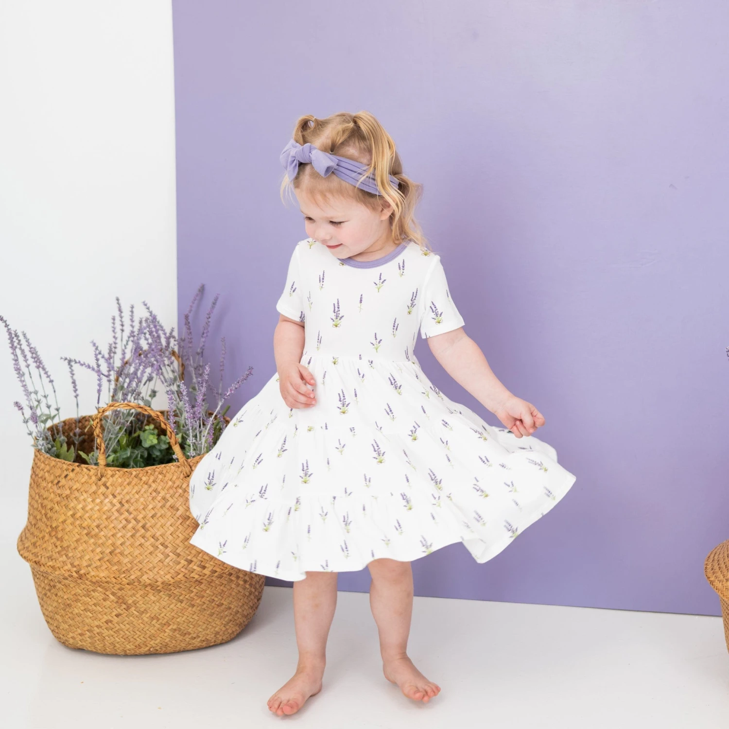 Short Sleeve Tiered Dress In Lavender - Image 3