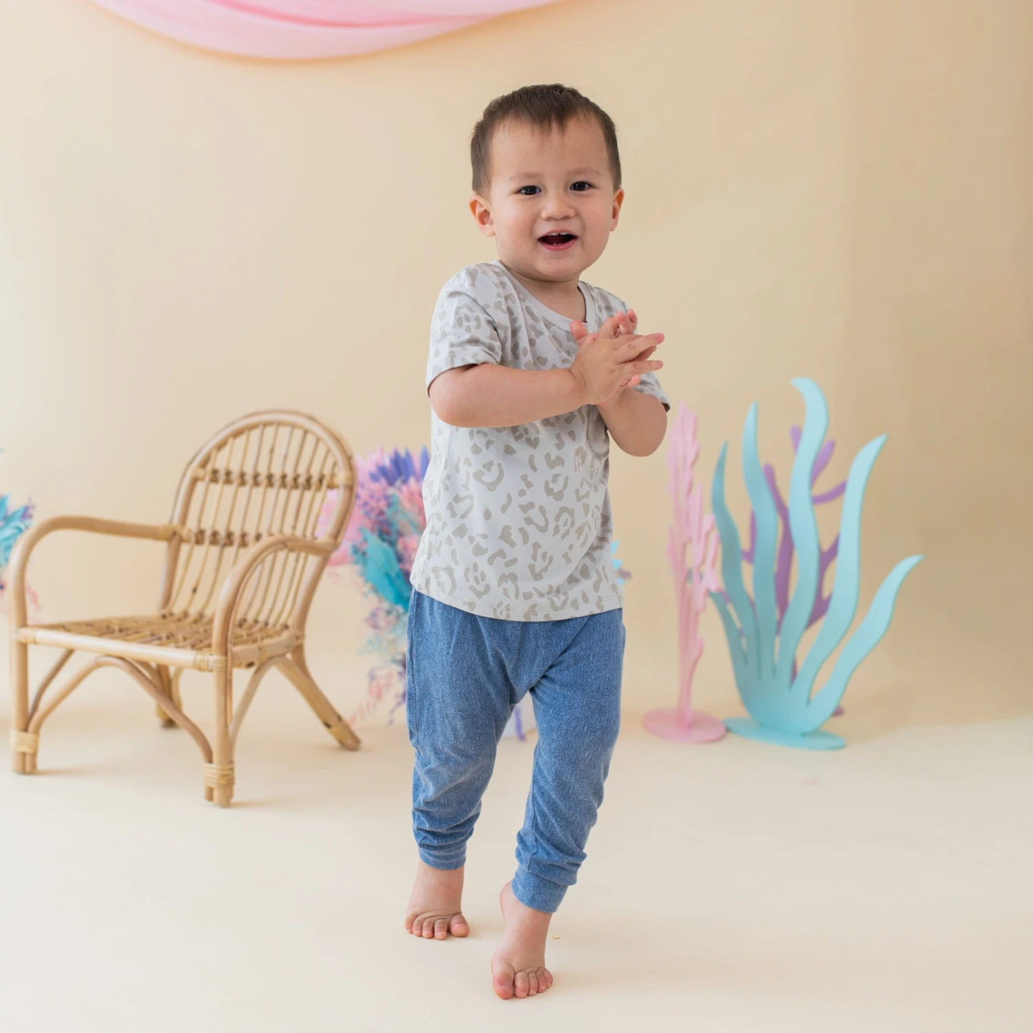 Toddler Crew Neck Tee In Oat Leopard