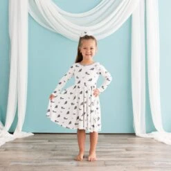 Long Sleeve Twirl Dress In Raccoon