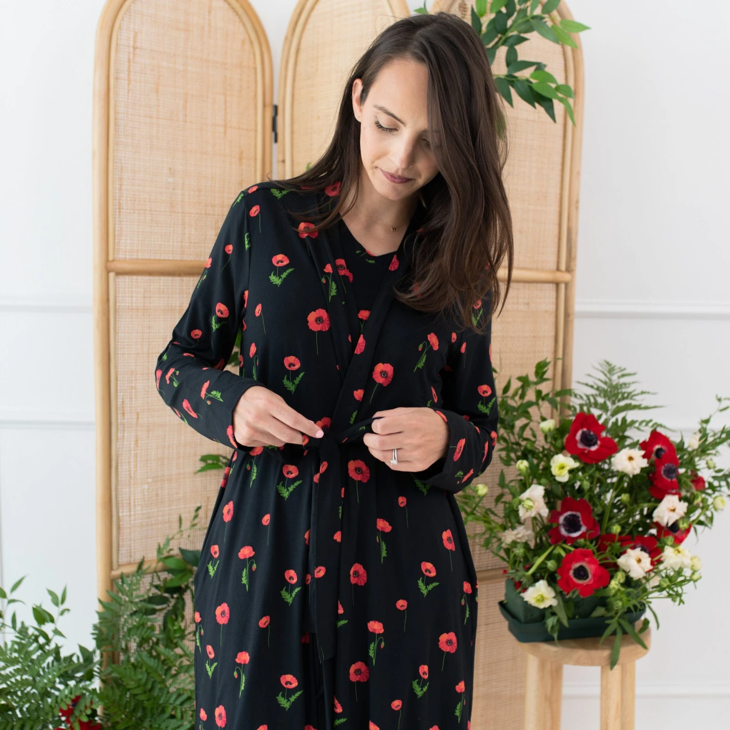 Women’s Lounge Robe In Midnight Poppies - Image 3