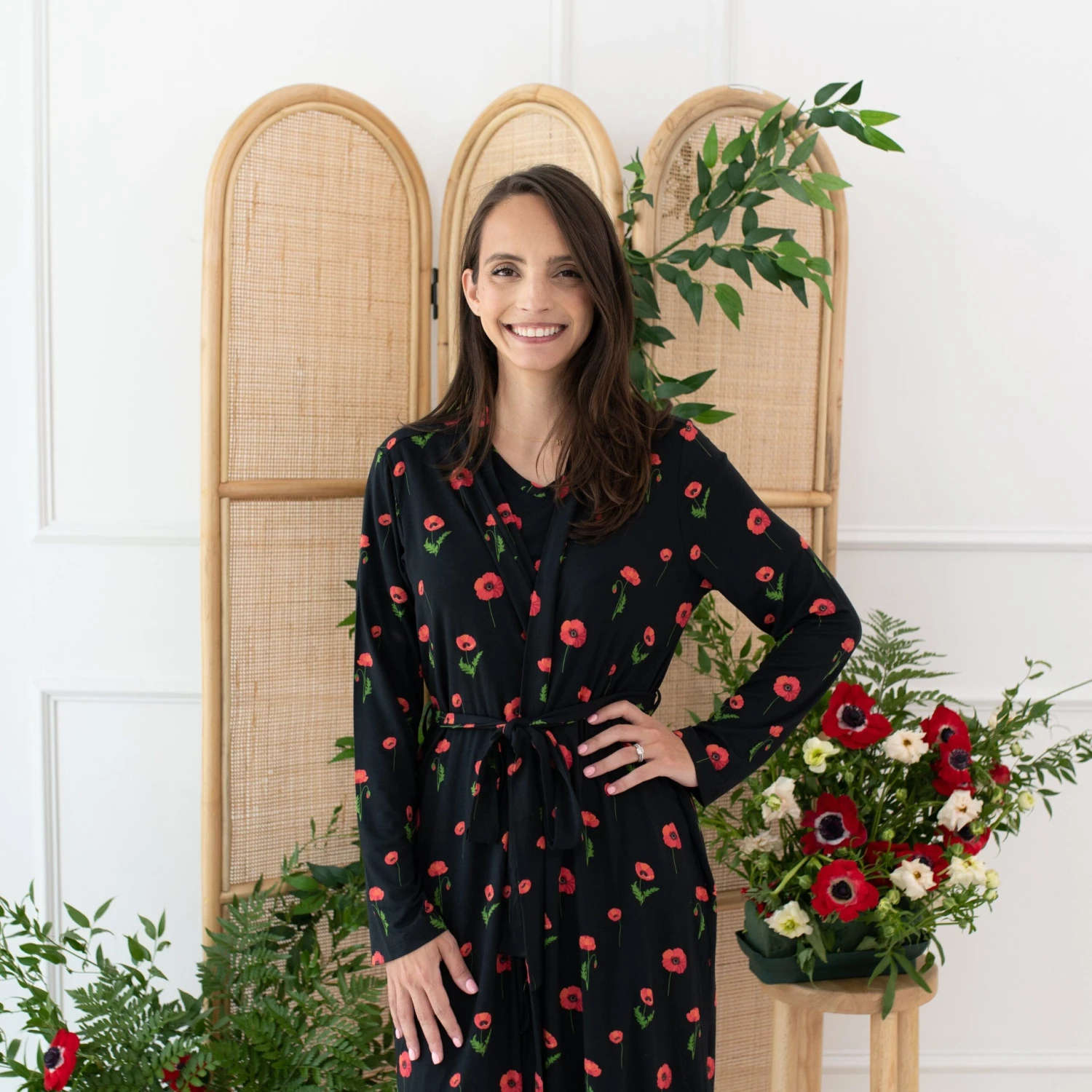 Women’s Lounge Robe In Midnight Poppies - Image 4