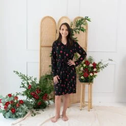 Women’s Lounge Robe In Midnight Poppies