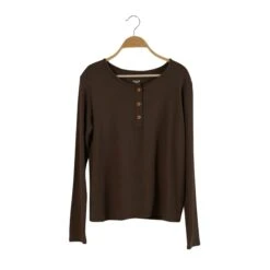 Women's Ribbed Henley Top In Espresso