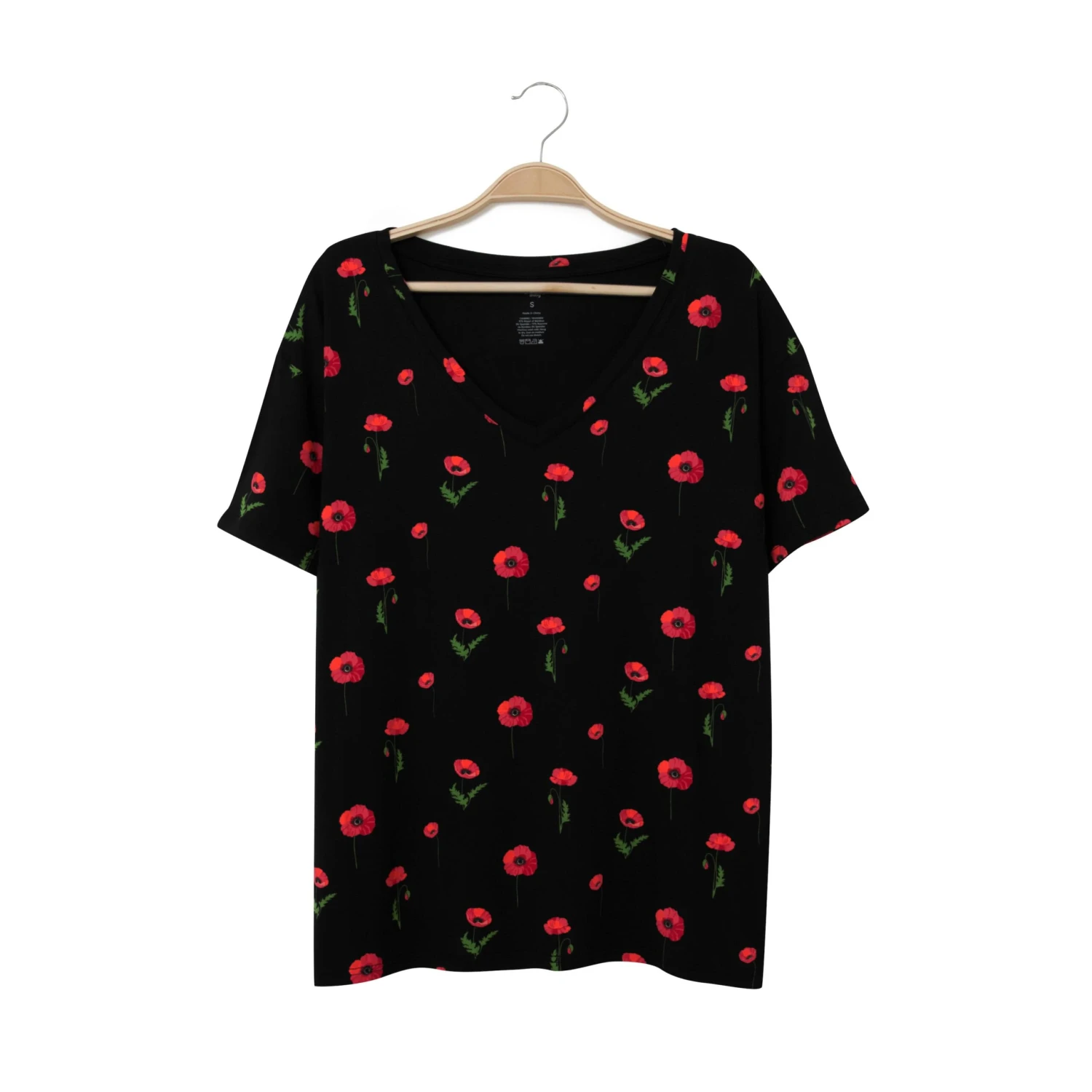 Women’s Relaxed Fit V-Neck In Midnight Poppies - Image 2